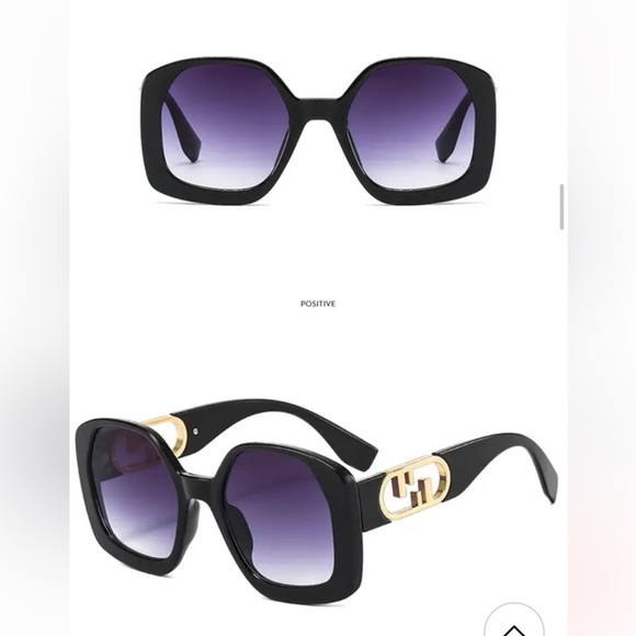 Fashion Square Sunglasses with Gold Arm Detail - Picture 2 of 4